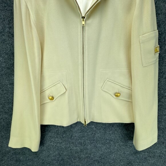 Lauren‎ Ralph Lauren Jacket Small Ivory Quiet Luxury Gold Button Wool Hooded Zip - Picture 3 of 14